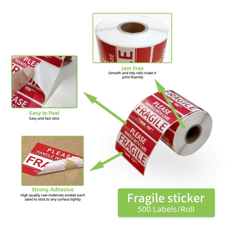 Anylabel 3" x 2" Fragile Stickers for Shipping and Moving Please Handle with Care Fragile Thank You Permanent Adhesive (2 Rolls, 1000 Labels) - Image 3